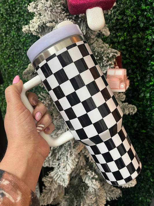 Black and white checker 40 ounce Tumbler