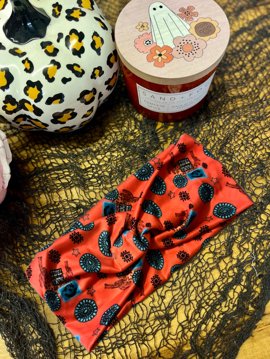 Orange and skull leopard headband