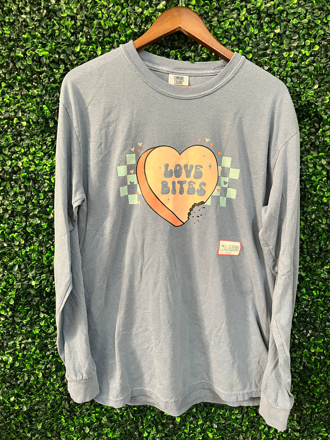 SIZE LARGE long sleeve comfort colors love bites tee