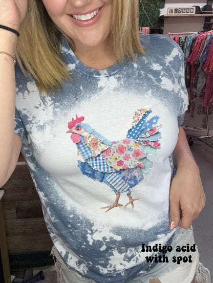 Blue Patchwork Chicken -blue and floral
