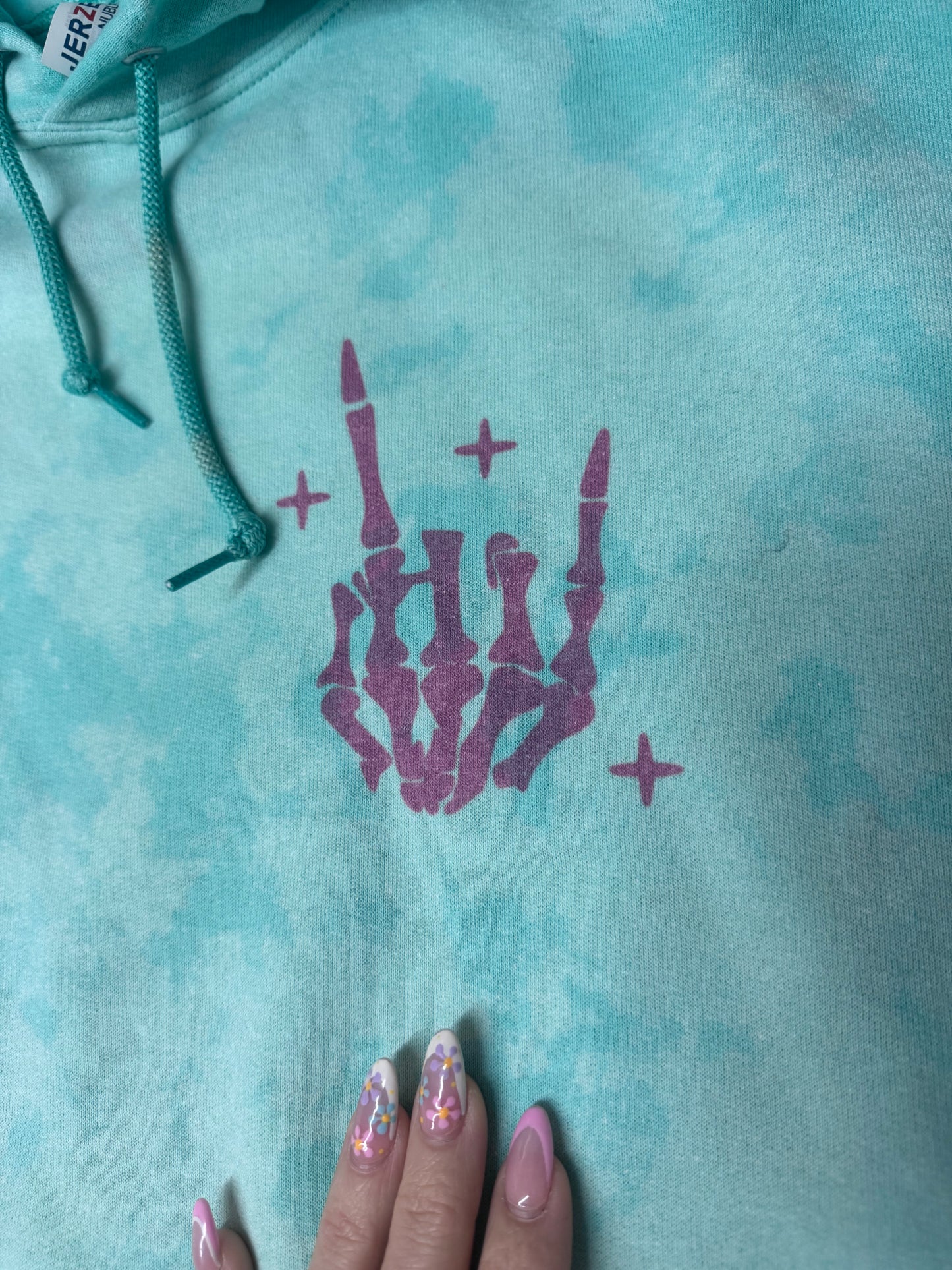 Slightly imperfect Size XL “don’t talk to me when I’m overstimulated” mint blue acid hoodie