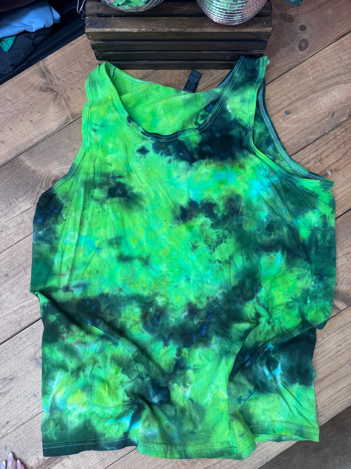 Size XL green, black & blue dyed tank
