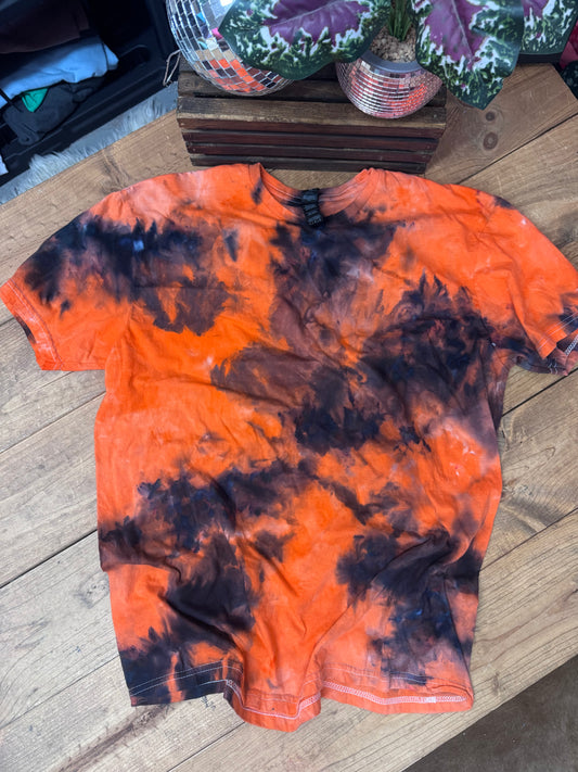 Size LARGE black and orange dyed tee