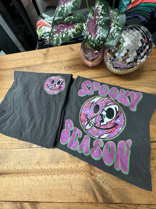 Purple from and back spooky season comfort colors tee