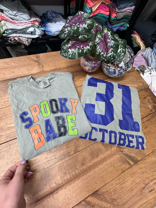 Spooky babe front and back comfort colors tee