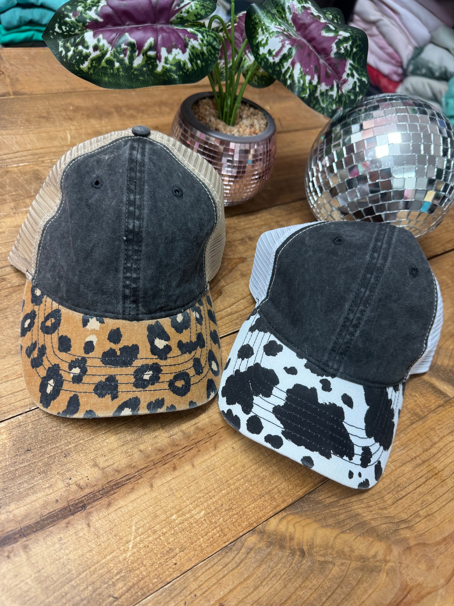 Printed brim ponytail baseball hat