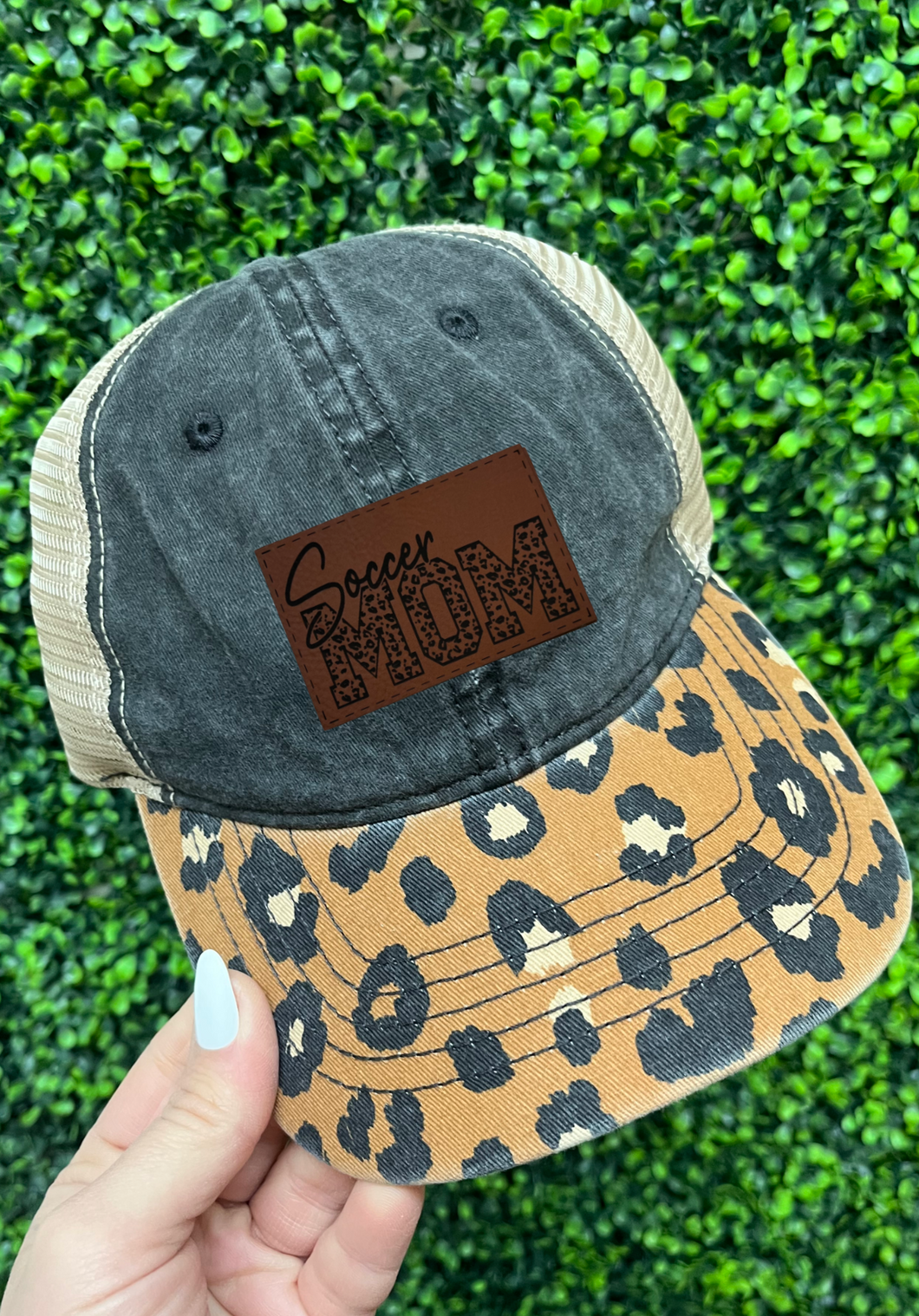 Soccer mom leather patch hat