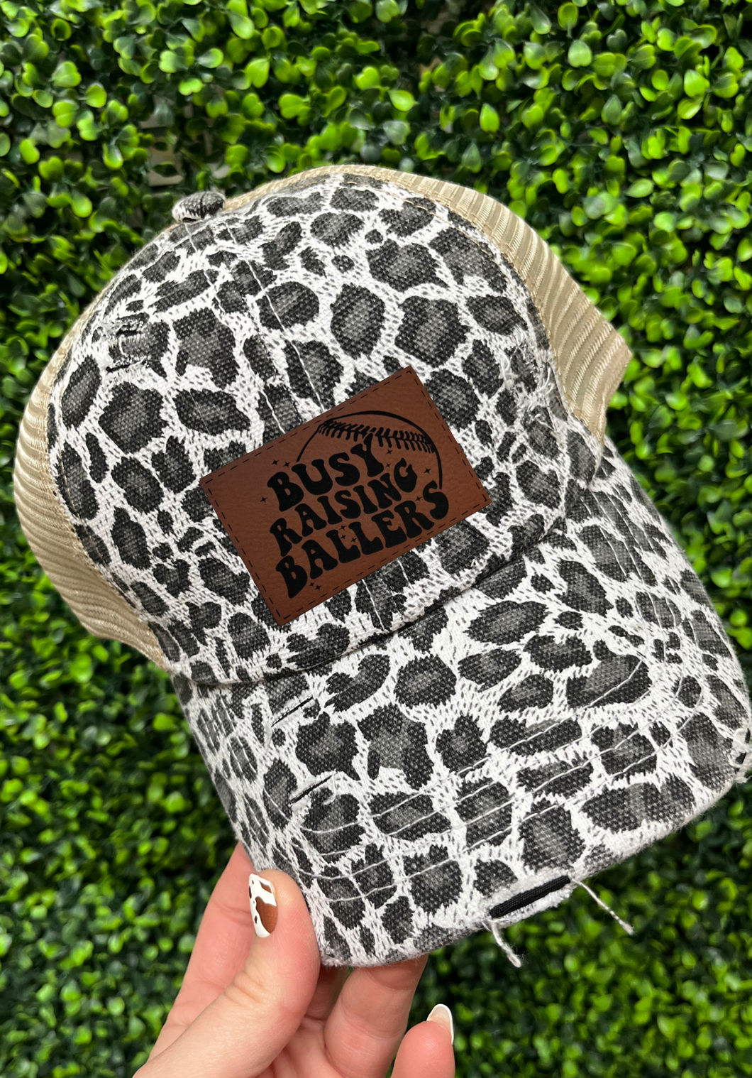 Busy raising ballers leather patch hat